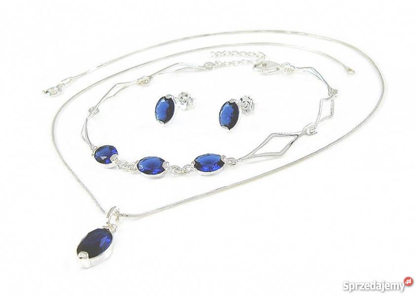 PRZEPIĘKNY SREBRNY KOMPLET Z SZAFIRAMI NA Białystok