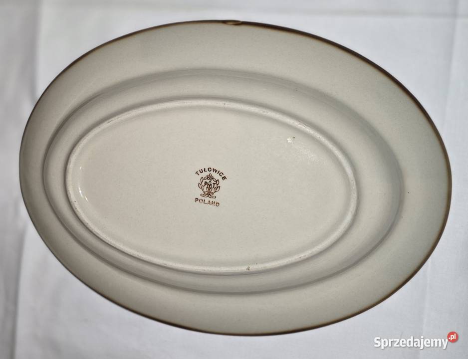 Półmisek owalny Tułowice ceramika PRL beżowy śląskie Sosnowiec