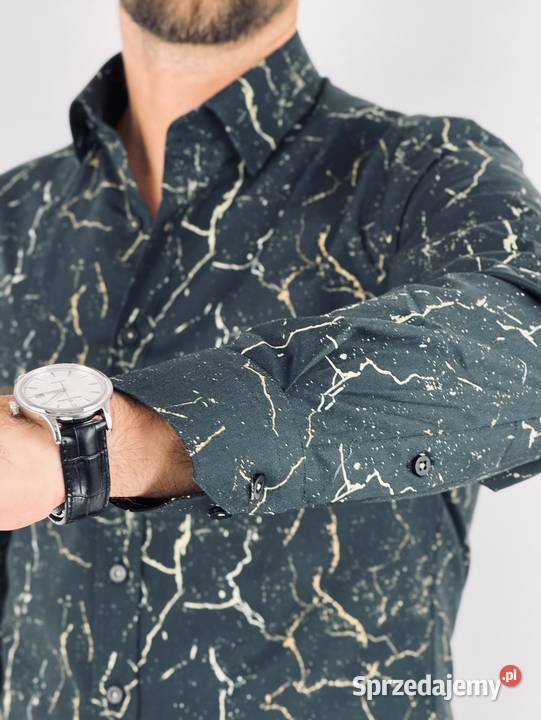 GIOVANNI PERA Koszula męska K020 Czarna złota Odzież codzienna Ostrów Wielkopolski