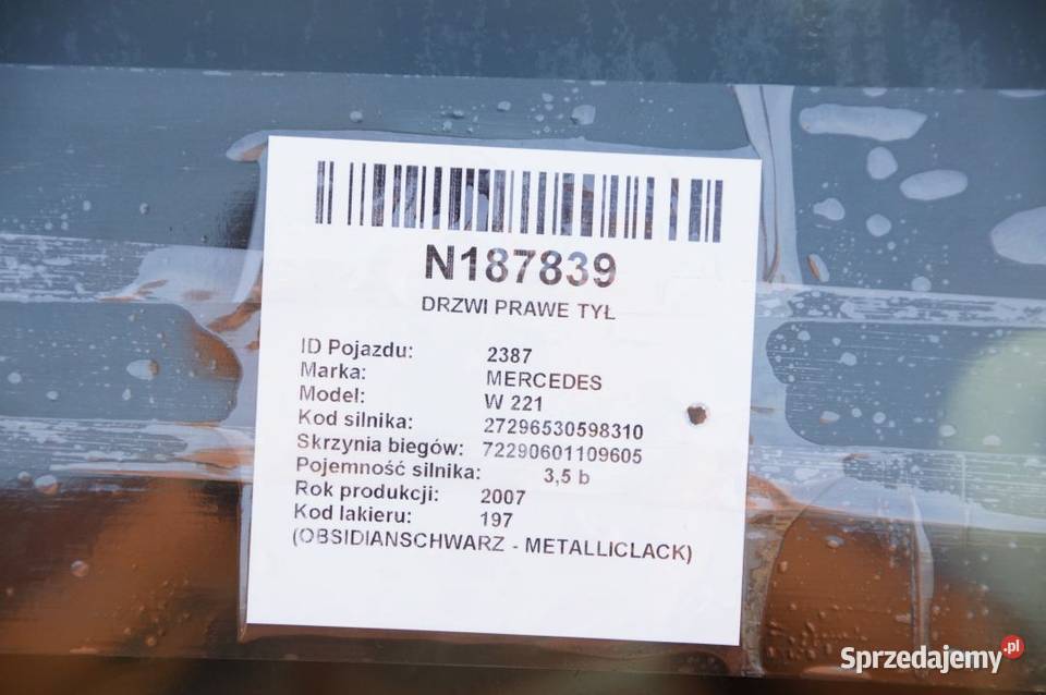 DRZWI PRAWE TYŁ MERCEDES W 221 197 NIE LONG Lipno