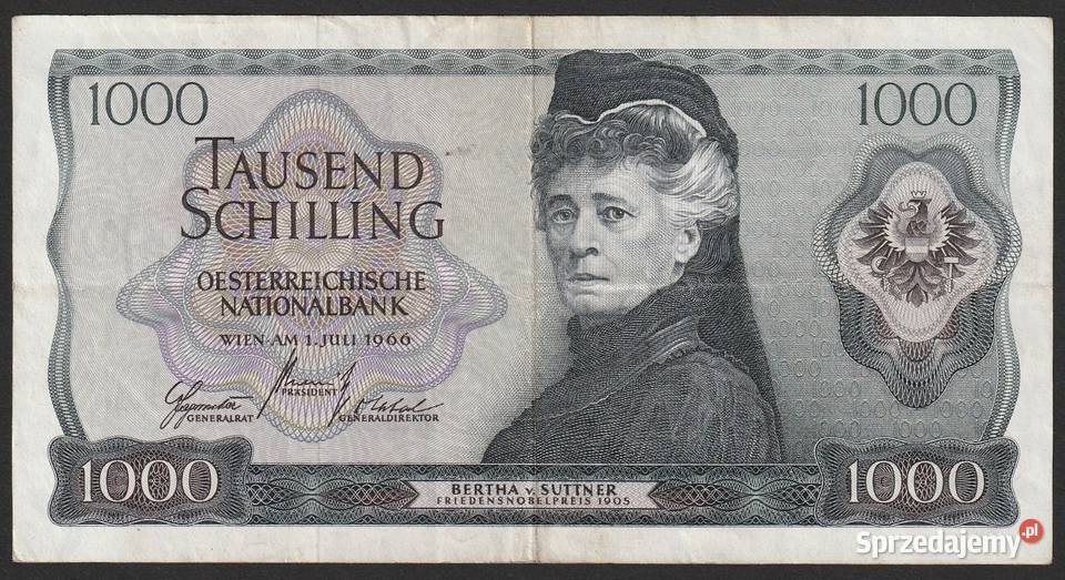 Austria 1000 schilling 1966 Bertha von Suttner Łódź