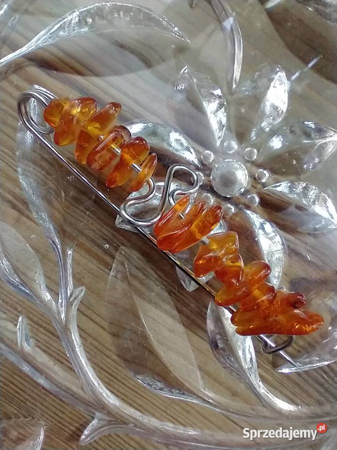 Dekoracyjna broszka naturalny bursztyn nowe Łódź