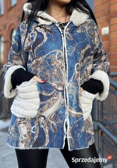 Kożuch z irchą turkus ornament jasny beż z Białystok