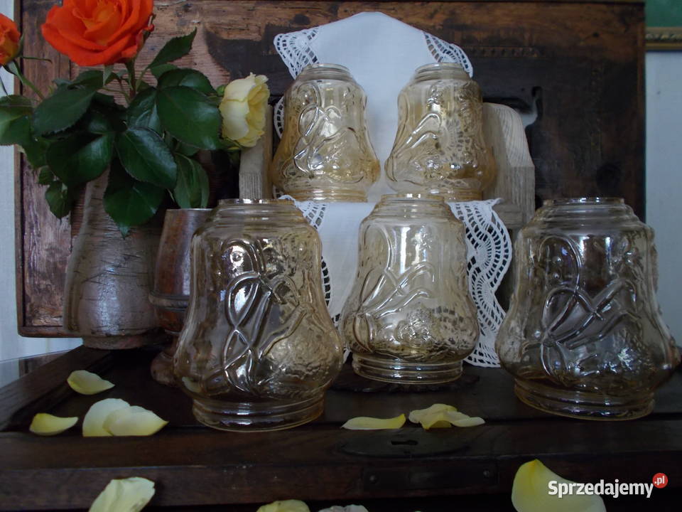 Bursztynowy Klosz PRL Zestaw5 Kwiatowe Zdobien Szczecin