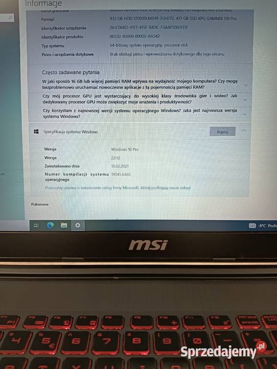 Laptop gamingowy MSI MS16J9 gtx 1050 nvidia MSI MSI podkarpackie Łańcut