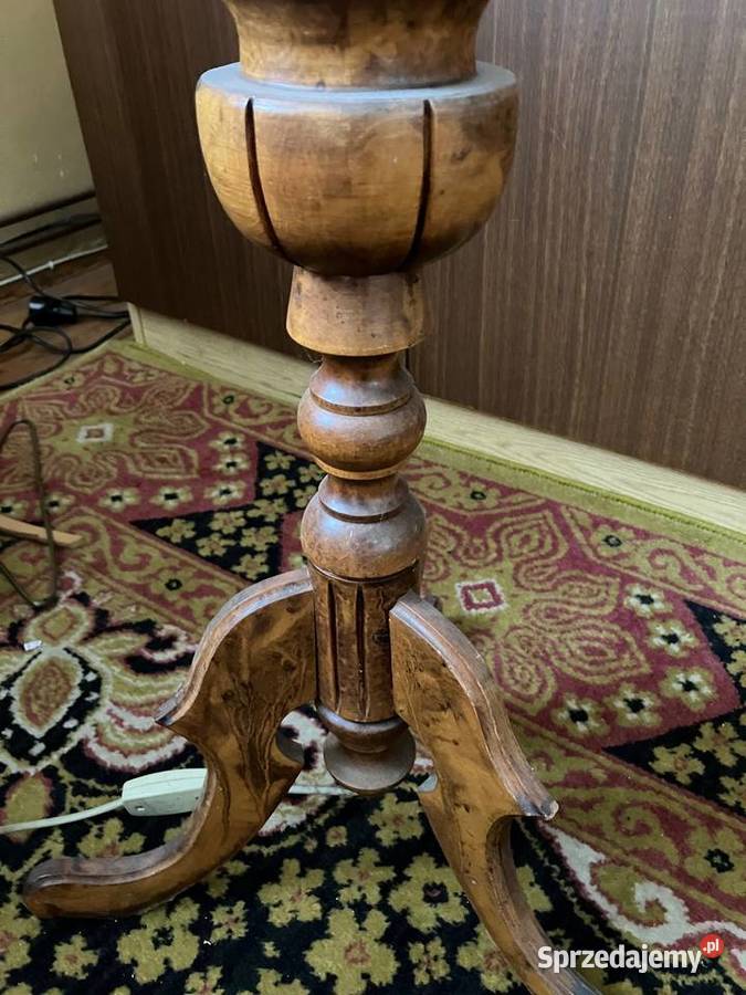 Lampa stojąca podłogowa egzotyczne drewno abażur Nisko sprzedam