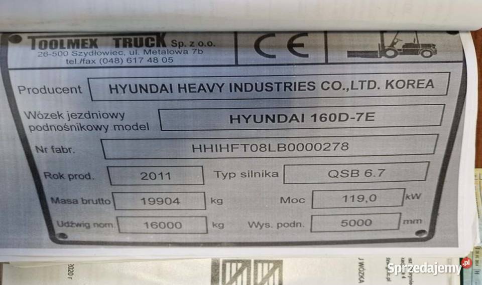 Syndyk sprzeda wózek jezdniowy Huyndai 16T kujawsko-pomorskie