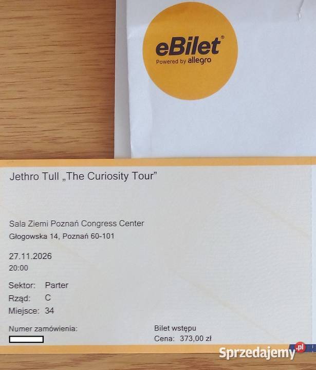 Dwa bilety na koncert Jethro Tull The Curiosity Wronki sprzedam