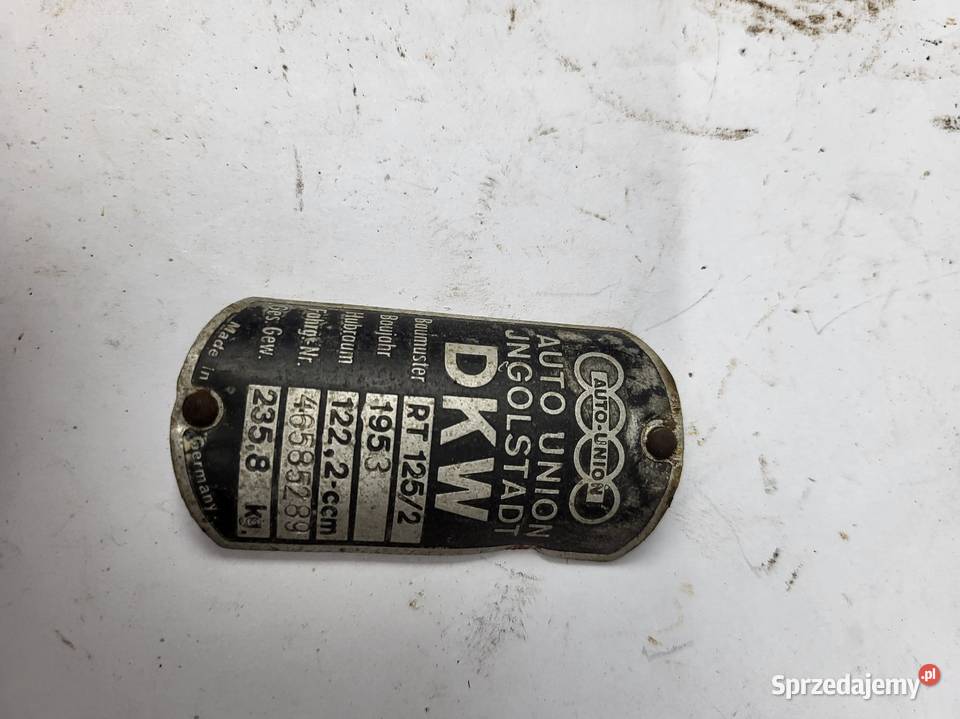 TABLICZKA ZNAMIONOWA DKW 1953 Motoryzacja