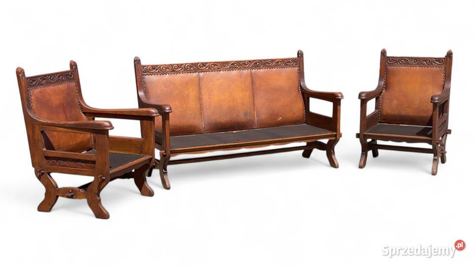 Stary dębowy komplet wypoczynkowy skóra zachodniopomorskie Gryfice