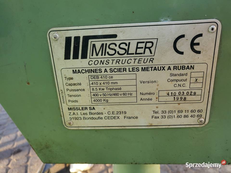 Piła ramowa taśmowa Missler deb410ce 410mm Karsin