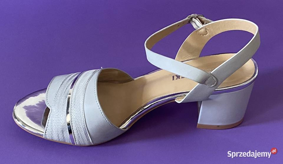 Szare damskie sandały na obcasie rozmiar 41