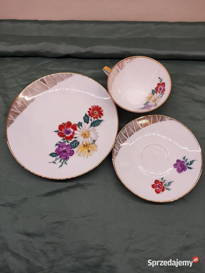 Filiżanka ze spodkiem i talerzykiem porcelana Głuchołazy