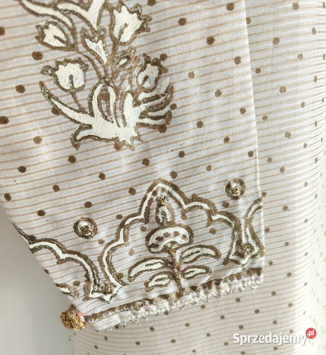 Indyjski komplet 3XL 46 beżowy złoty malowany Rozmiar 46 Spódnice i sukienki Szczecin
