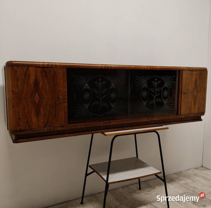 witrynka półka wisząca Art deco fornir orzech Radomsko