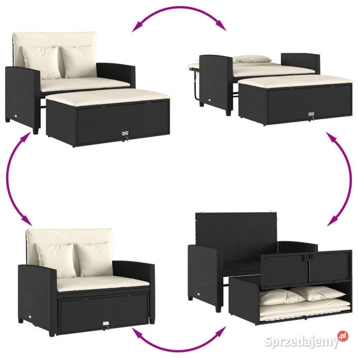 Sofa ogrodowa z poduszkami 2osobowa czarna