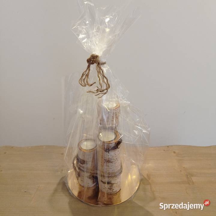 Sprzedam trzy świeczniki naturalne drewno