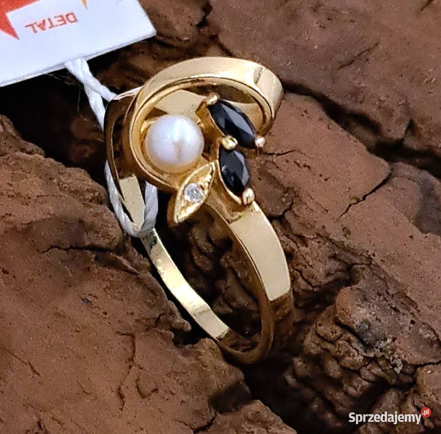 Pierścionek r16 Złoty pr585 Perła i szafiry Z649 Poznań