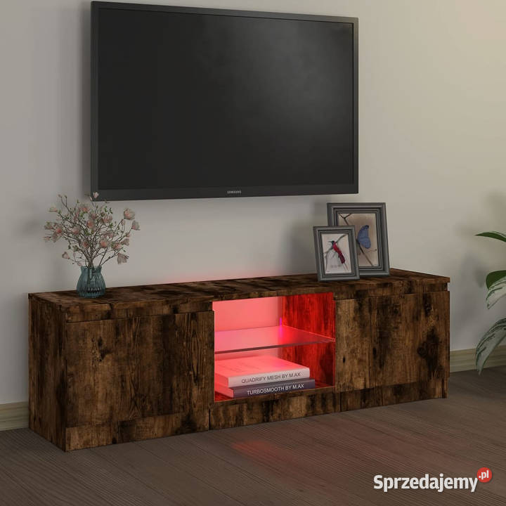 Szafka pod TV z LED przydymiony dąb 120x30x355