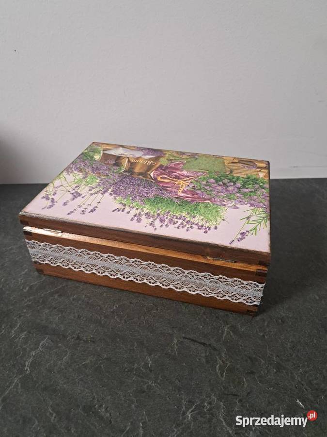 Herbaciarka szkatułka lawenda vintage z koronką Kędzierzyn-Koźle