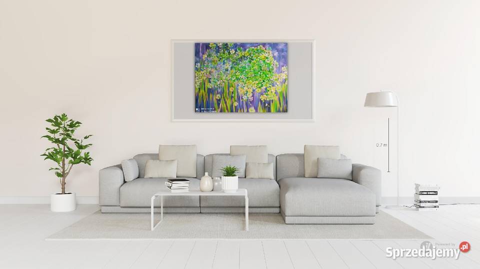 Obraz olejny 120x90 zielony Warszawa