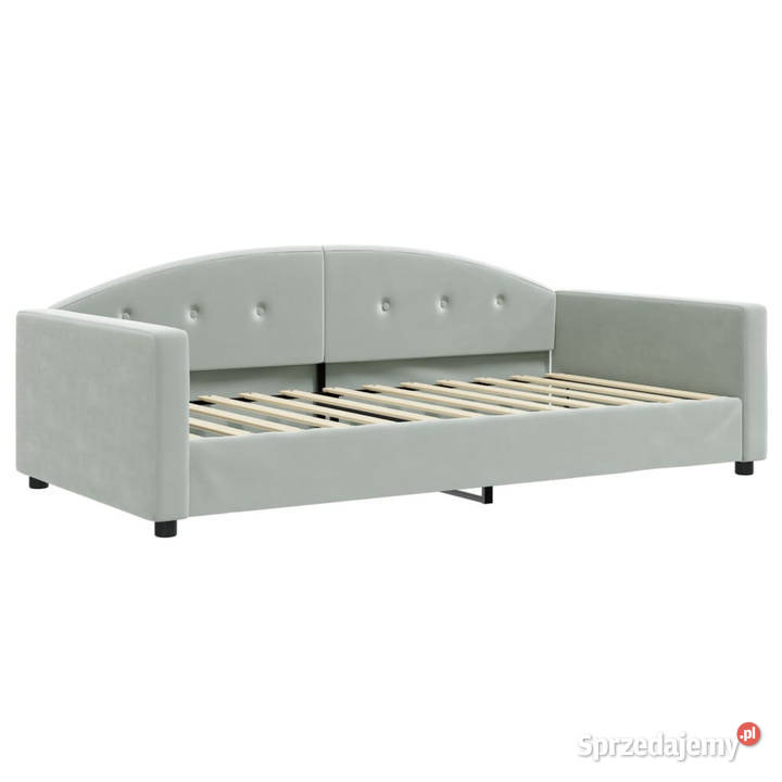 Sofa z funkcją spania jasnoszara obita aksamitem Warszawa