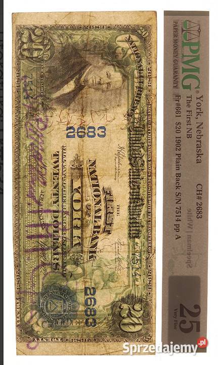 USA 20 Dolarów 1902 r York Nebraska PMG 24 ŻADKI Węgorzewo sprzedam