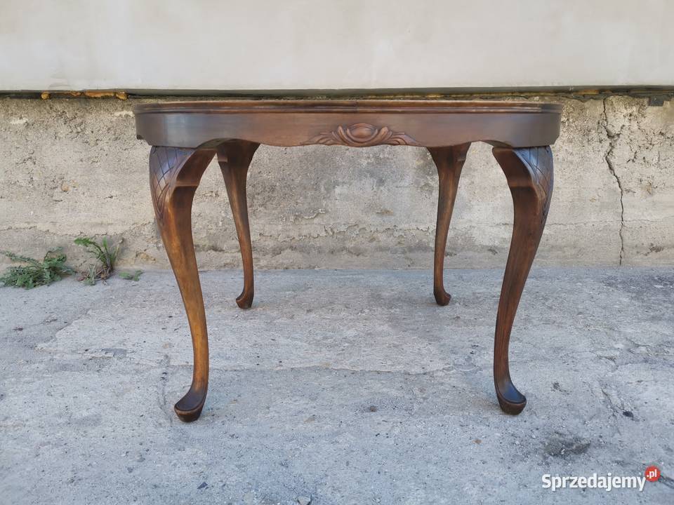 Stylowy stół z drewna z blatem ze szkła i Wałbrzych sprzedam