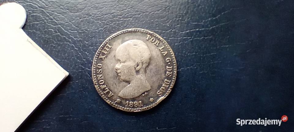 Stare monety 1 peseta 1891 Hiszpania srebro podkarpackie Lesko