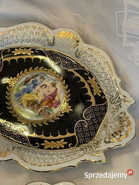 Elegancki zestaw 3 ozdobnych talerzyków kobalt małopolskie Kraków