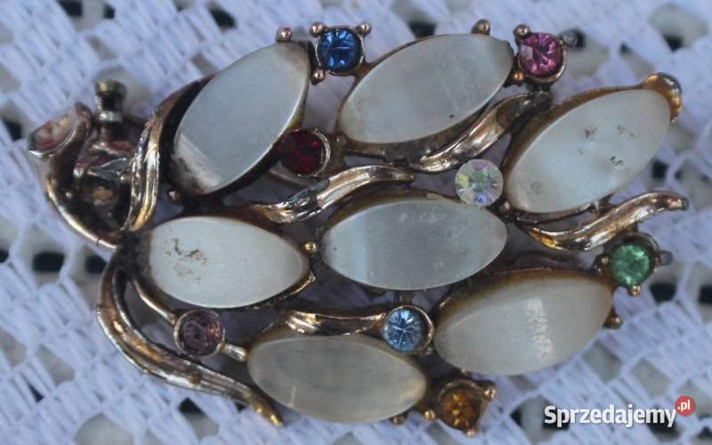 Stara angielska broszka owale z masy perłowej Ochojno