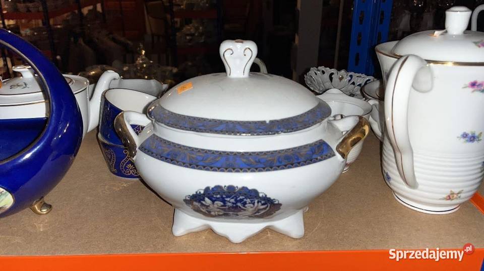 Waza na stopach Z aniołkami Z kobaltem Porcelana i szkło Gdańsk