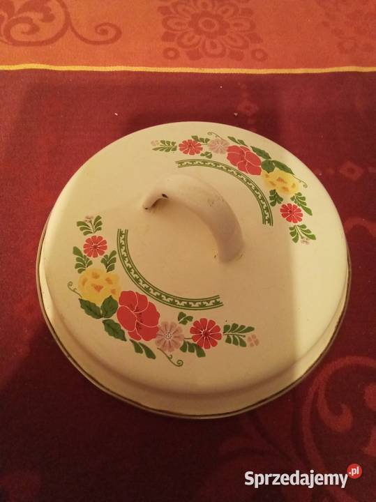 Pokrywa duża do garnka w kwiatki PRL Warszawa