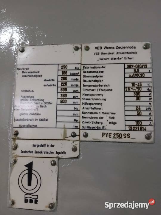 Prasa hydrauliczna WMW PYE 250 SS 17500000 Netto