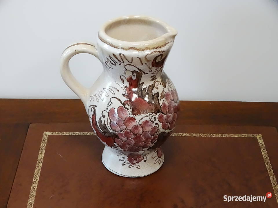 Stylowy ceramiczny dzbanek wazon vintage motyw Biłgoraj