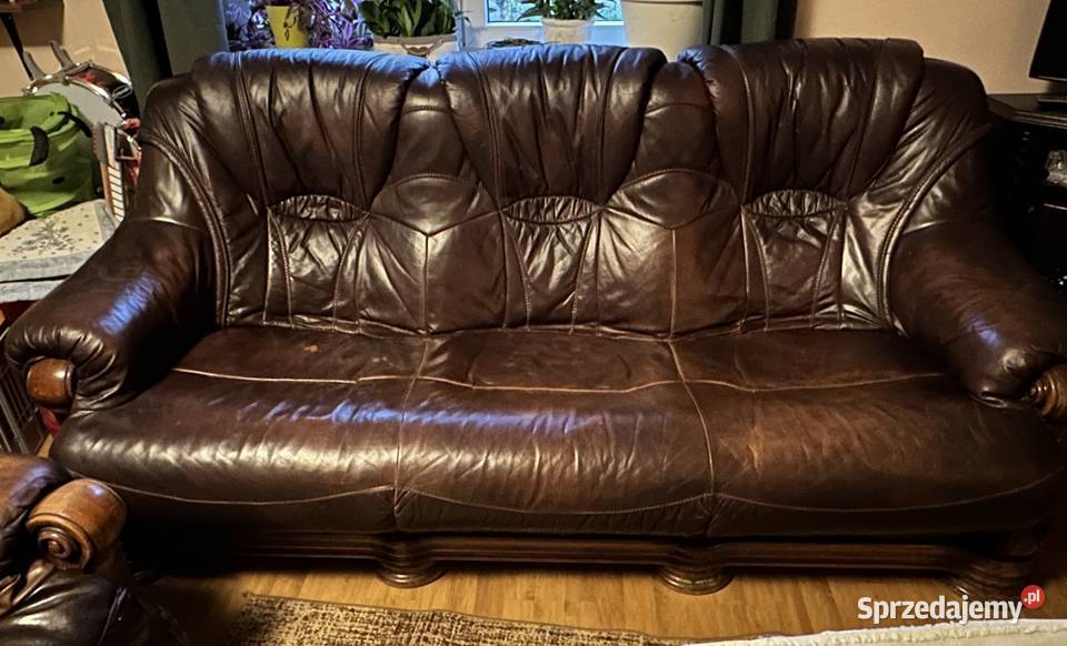 Wypoczynek skórzany rozkładany Okazja 100cm wielkopolskie Pniewy sprzedam