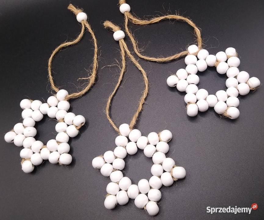 Zestaw 3 drewnianych koralikowych gwiazdek