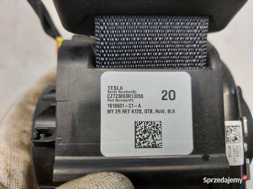 TESLA MODEL Y 2023r Pas bezpieczeństwa tył prawy Wyposażenie wnętrza