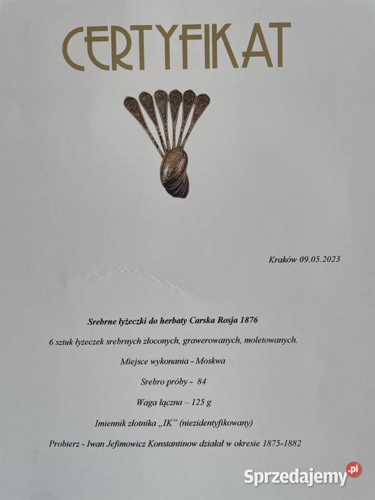 Srebro lyzeczki do herbaty ze srebra Carska sprzedam