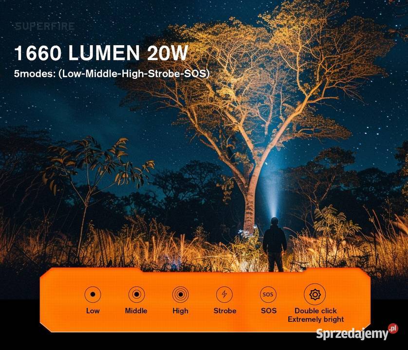 Taktyczna mocna latarka Super Fire Y16 moc 20W Warszawa sprzedam