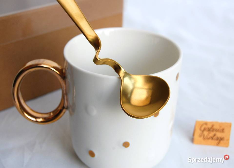 Florina kubek prezentowy z łyżeczką Dots Gold biały Kubki Lublin