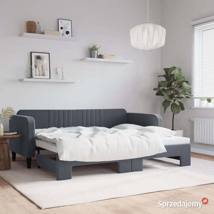 Sofa rozsuwana ciemnoszara aksamit 90x200 Warszawa