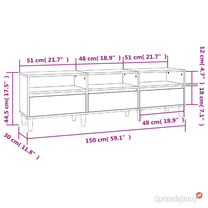 Szafka pod TV przydymiony dąb 150x30x445 Dom i Ogród Warszawa