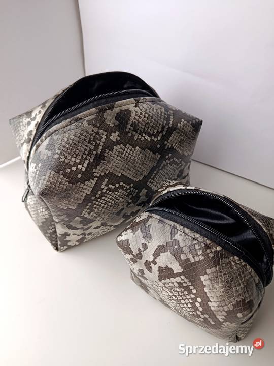 Kosmetyczka skorzana duża zestaw wzór skóry węża Konin