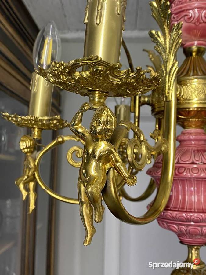 Francuski Żyrandol 16 mosiądz porcelana 6ram Warszawa