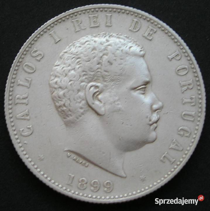 Portugalia 1000 reis 1899 król Carlos I SREBRO Łódź