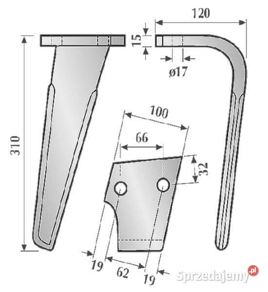 Ząb brony aktywnej lewy L315 mm pasujący do Rabe małopolskie