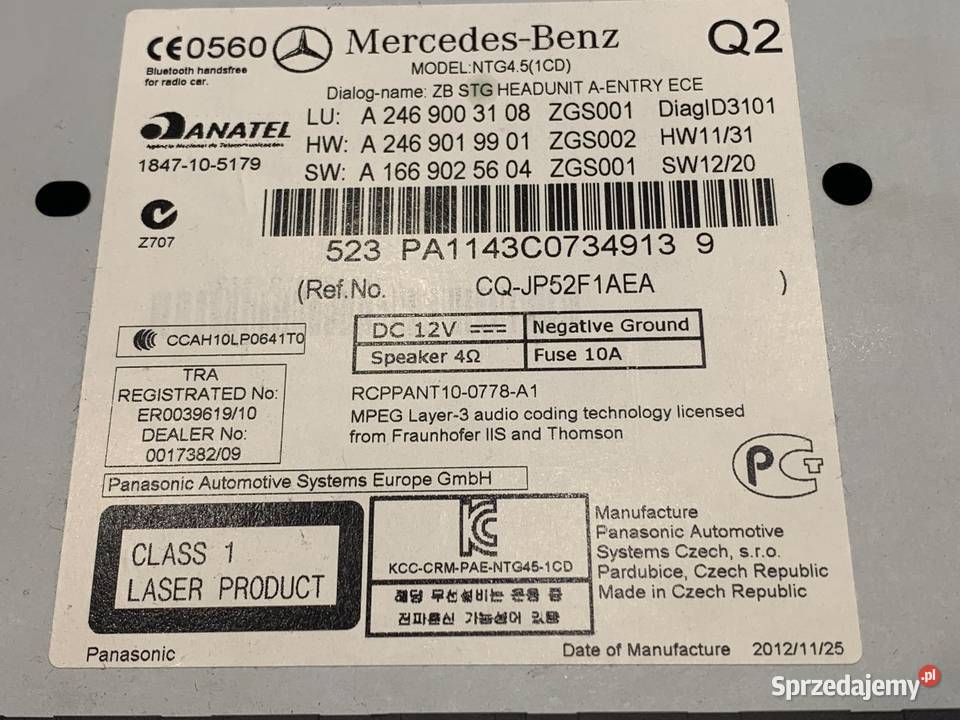 RADIO MERCEDES W176 A2469003108 1218 ODTWARZACZ osobowe