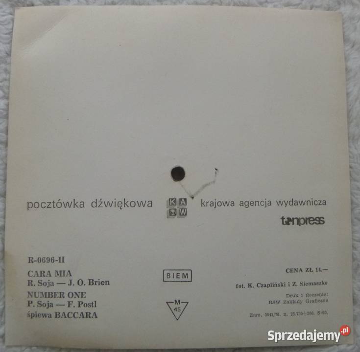 Pocztówka dźwiękowa 1978 Baccara mazowieckie Warszawa