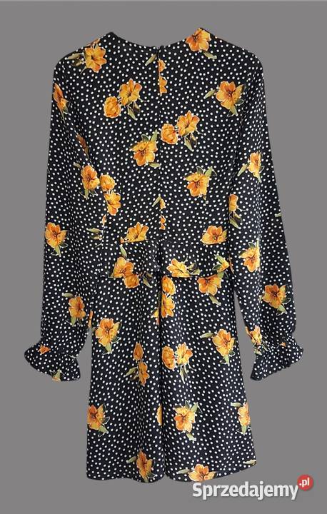 Damska sukienka czarna w kwiaty z długim rękawem sprzedam